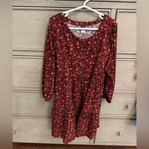 Red Floral Button-Down Dress